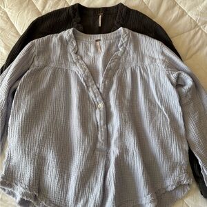 Free People Gray and Light Blue Blouses